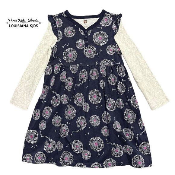 Tea Collection Sz 6 Wish Button Neck Navy Dandelion Dress - Picture 1 of 4